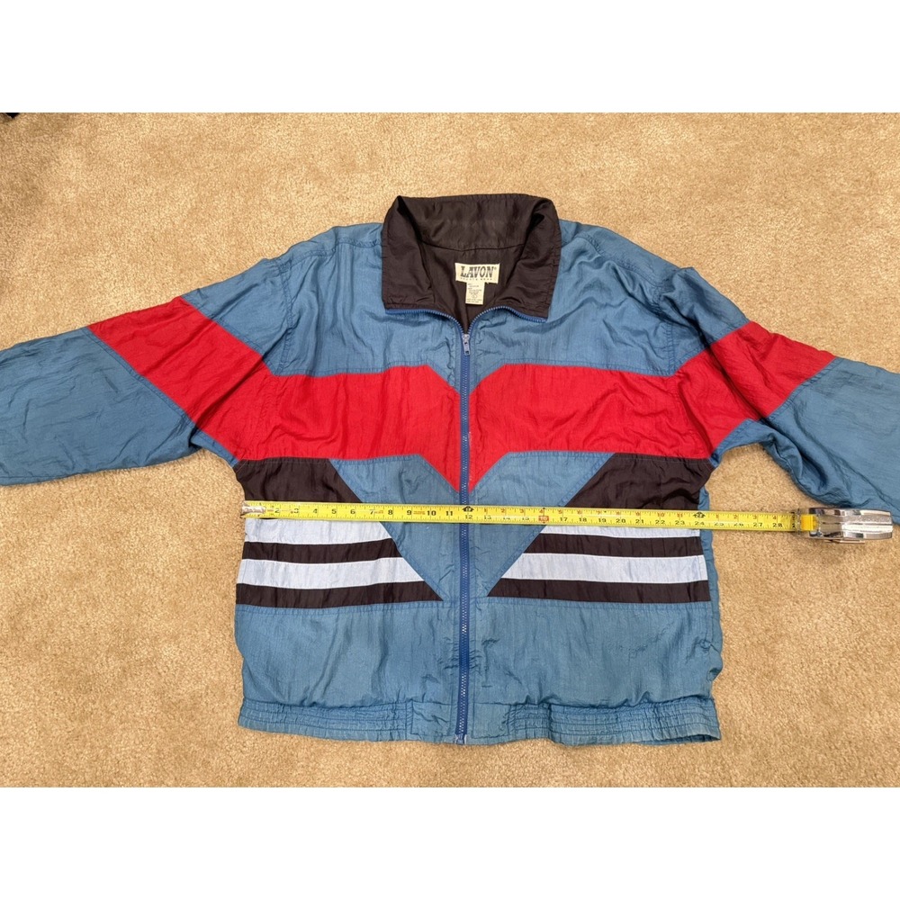 Vintage LAVON Windbreaker Jacket Colorblock 80s 90s Retro black red Teal L - Picture 5 of 6
